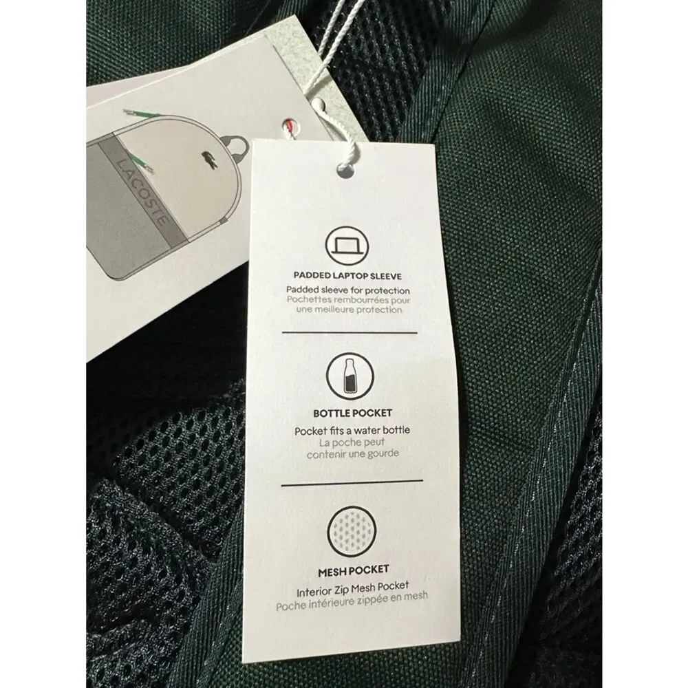 LACOSTE HUNTER GREEN SINOPLE BACKPACK PENCIL CASE Unisex 3 pocket